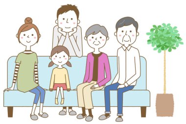 Aile kanepede dinleniyor. Kanepede dinlenen bir ailenin görüntüsü..