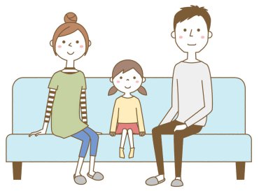 Aile kanepede dinleniyor. Kanepede dinlenen bir ailenin görüntüsü..