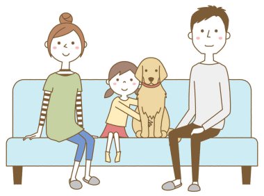 Aile kanepede dinleniyor. Kanepede dinlenen bir ailenin görüntüsü..