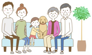 Aile kanepede dinleniyor. Kanepede dinlenen bir ailenin görüntüsü..