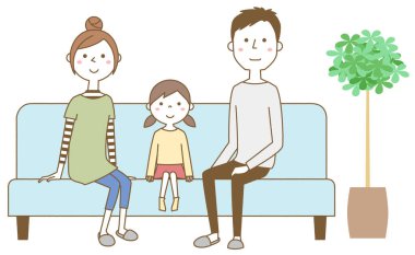Aile kanepede dinleniyor. Kanepede dinlenen bir ailenin görüntüsü..