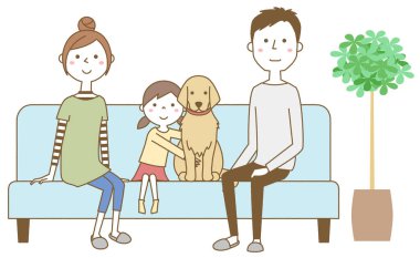 Aile kanepede dinleniyor. Kanepede dinlenen bir ailenin görüntüsü..