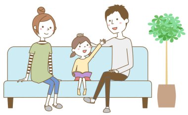 Aile kanepede dinleniyor. Kanepede dinlenen bir ailenin görüntüsü..