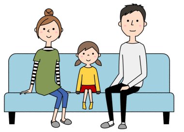 Aile kanepede dinleniyor. Kanepede dinlenen bir ailenin görüntüsü..