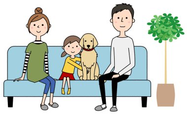 Aile kanepede dinleniyor. Kanepede dinlenen bir ailenin görüntüsü..