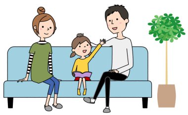 Aile kanepede dinleniyor. Kanepede dinlenen bir ailenin görüntüsü..