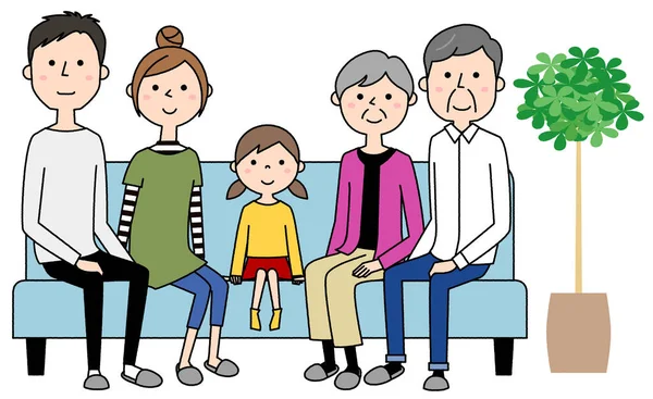 Aile Kanepede Dinleniyor Kanepede Dinlenen Bir Ailenin Görüntüsü — Stok Vektör