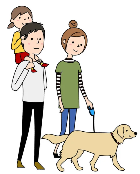 Glückliche Familie Bei Einem Spaziergang Illustration Einer Glücklichen Familie Bei — Stockvektor