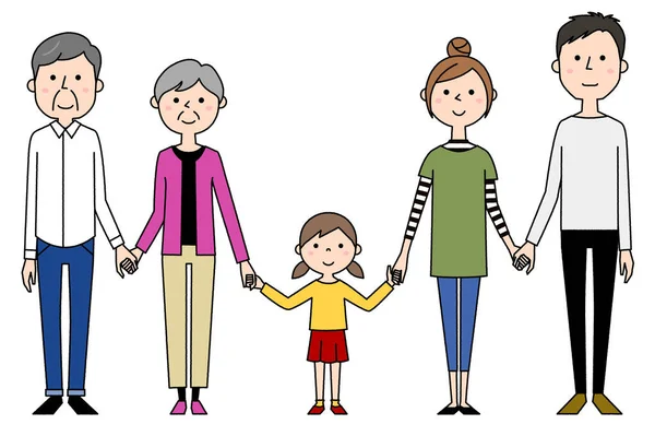 Šťastná Rodina Držící Ruce Ilustrace Šťastné Rodiny Držící Ruce — Stockový vektor