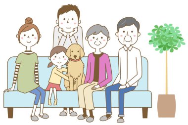Aile kanepede dinleniyor. Kanepede dinlenen bir ailenin görüntüsü..