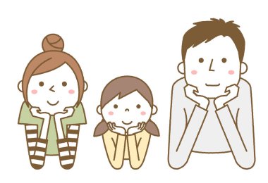 Yanak değneği takan mutlu bir ailenin yanak değneği taktığı bir resim..