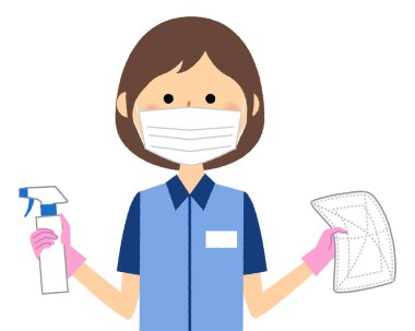 Female clerk doing sterilization/It is an illustration of a female clerk sterilizing and disinfecting against infection. clipart