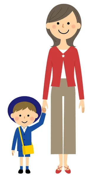 子供と母が手をつなぐ これは子供と母が手をつなぐ姿のイラストです — ストックベクタ