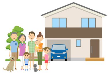 Aile ve ev. Yakın bir ailenin ve evimin bir örneği..