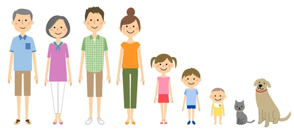 Καλή Οικογένεια Είναι Μια Εικόνα Μιας Καλής Οικογένειας Τριών Γενεών — Διανυσματικό Αρχείο