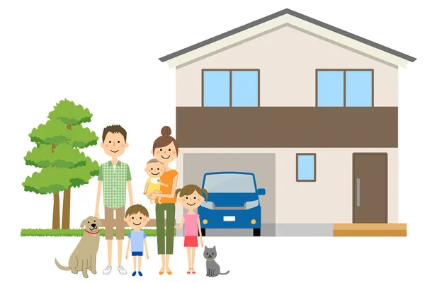 Famille Propre Maison Est Une Illustration Une Famille Proche Maison — Image vectorielle