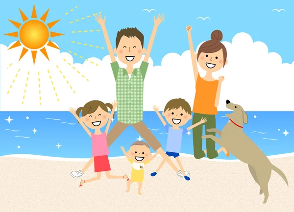 Buona Famiglia Saltare Illustrazione Una Buona Famiglia Che Salta — Vettoriale Stock