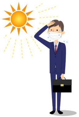 İş adamı muhtemelen sıcak çarpması geçirecek. Güneş çarpması geçirmesi muhtemel bir iş adamının resmi..