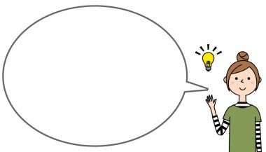 Boş mesaj balonuyla genç bir kadın, Balon / Genç bir kadının yanıp sönen bir balon çizimi.