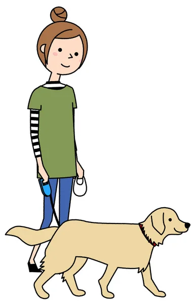 Jeune Femme Promenant Chien Est Une Illustration Une Jeune Femme — Image vectorielle