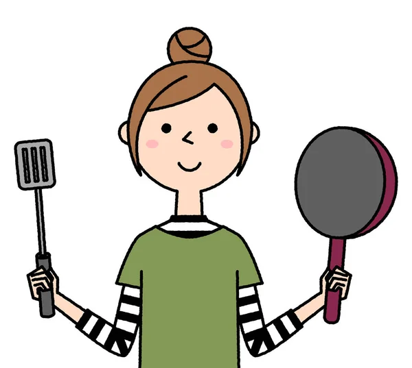 Mujer Joven Cocinando Una Ilustración Una Mujer Joven Cocinando — Archivo Imágenes Vectoriales