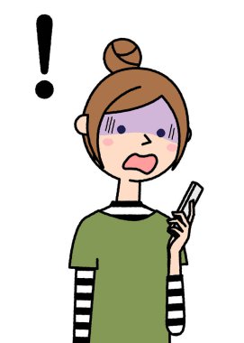 Akıllı telefonunu görünce solgunlaşan genç bir kadın. Akıllı telefonunu görünce solgunlaşan genç bir kadın tasviri..