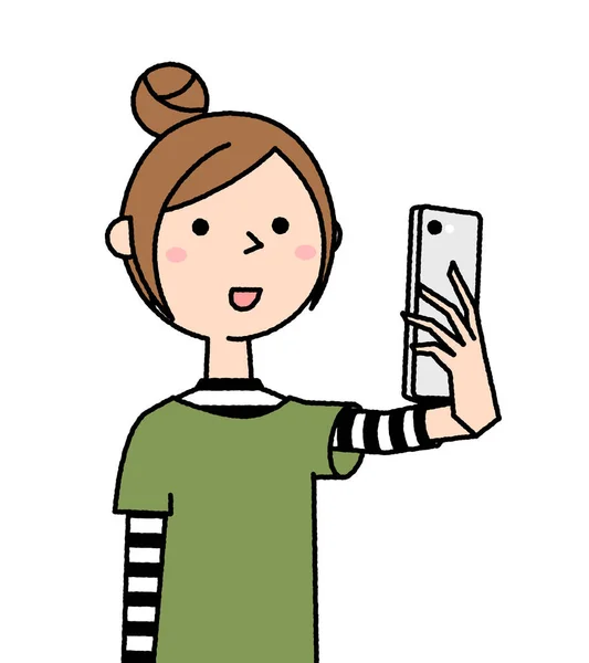 Ung Kvinna Som Tar Selfie Det Illustration Ung Kvinna Som — Stock vektor