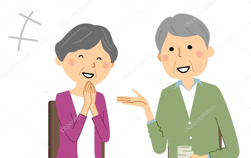 Elderly couple chatting/It is an illustration of an elderly couple chatting.