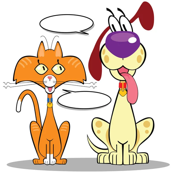 Dibujos Animados Gato Flaco Mascotas Perro Tonto Gato Perro Personajes — Vector de stock