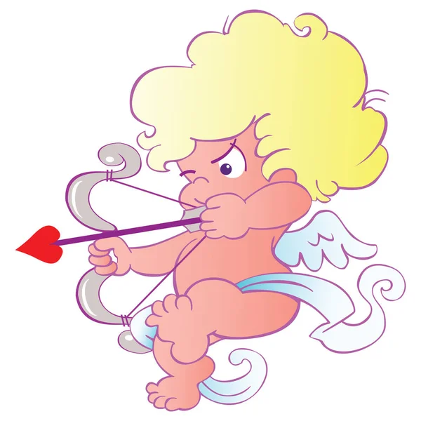 Adorable Little Cartoon Cupid Bow Arrow Taking Aim Heart — Stock Vector