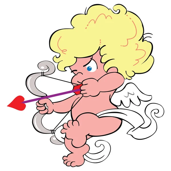Tekening Van Een Schattige Cartoon Cupid Afschieten Van Een Pijl — Stockvector