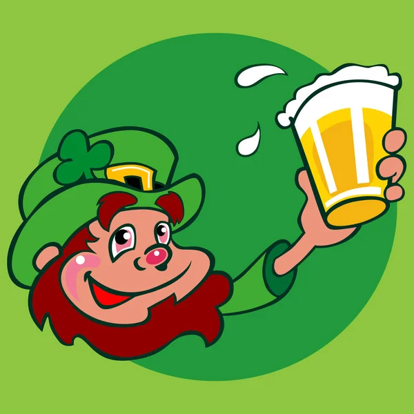 Leprecauno ubriaco con una pinta di birra — Vettoriale Stock