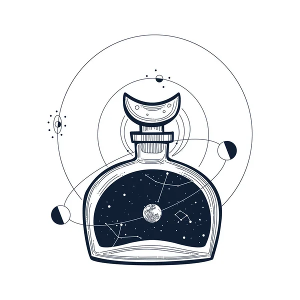 Bottiglia Pozione Astronomica Disegnata Mano Illustrazione Vettoriale — Vettoriale Stock