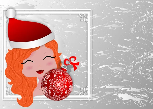 Jolie Fille Avec Boule Noël Dans Ses Mains Sur Fond — Image vectorielle