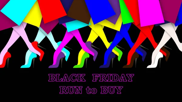 Black Friday Sale Banner Background Women Run Shopping Vuktornaya Illustration — Stock Vector