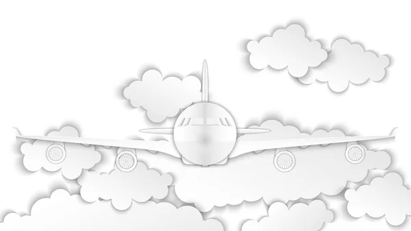 Самолет Против Голубого Неба Облаков Белый Авиационный Фон Векторная Иллюстрация — стоковый вектор