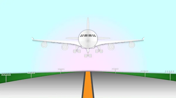 Avion Passagers Atterrissant Sur Piste Aéroport Sur Fond Ciel Bleu — Image vectorielle