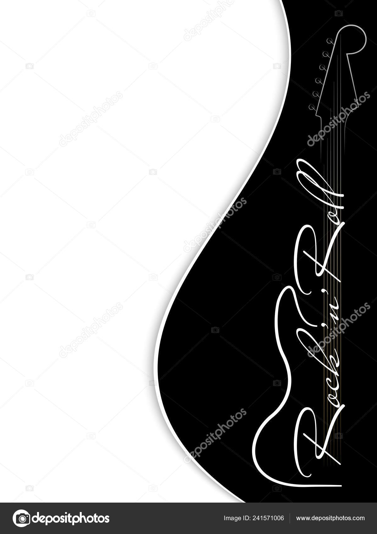 Black White Music Background Guitar Inscription Rock Roll Design