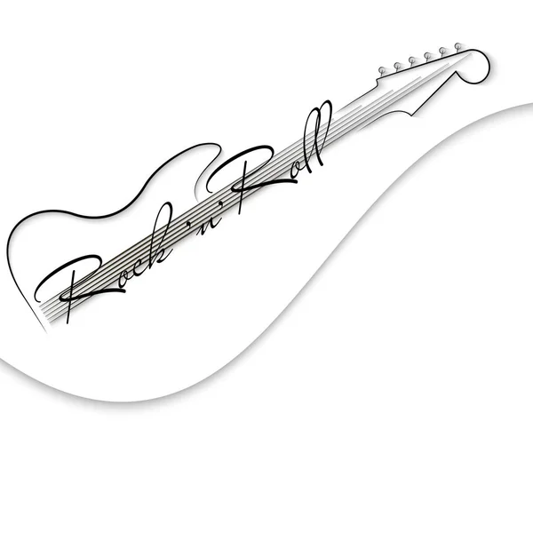 Fondo Música Blanco Negro Guitarra Inscripción Rock Roll Diseño Invitación — Vector de stock