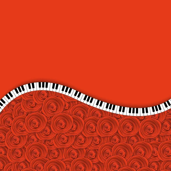 Abstract coral background with roses, piano and place for text. The color of the year 2019 Live Coral. 3D illustration. Paper cut out art style.