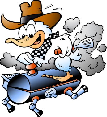 Bir Barbekü ızgara varil sürme bir ördek vektör çizim karikatür