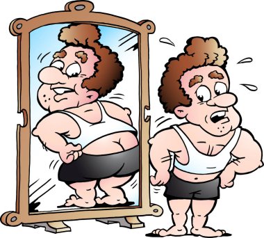 Şişman görünüyor düşündüğü kadar uygun bir adam vektör çizim karikatür
