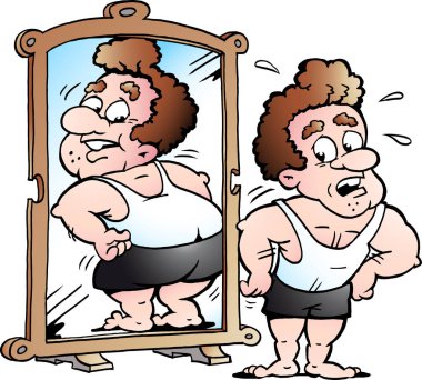 Şişman görünüyor düşündüğü kadar uygun bir adam vektör çizim karikatür