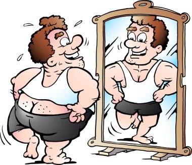 O görünüyor düşündüğü kadar şişman bir adam vektör çizim karikatür