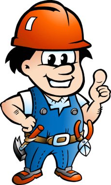Karikatür çizimi bir mutlu inşaat işçisi ya da tamirci vektör