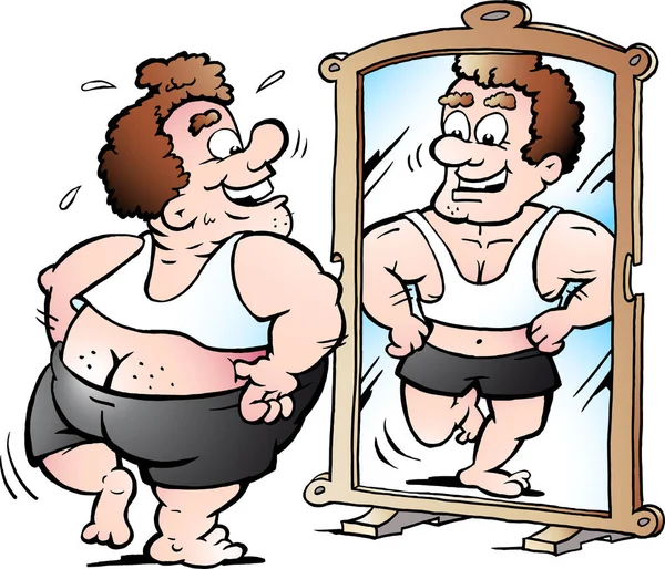 O görünüyor düşündüğü kadar şişman bir adam vektör çizim karikatür