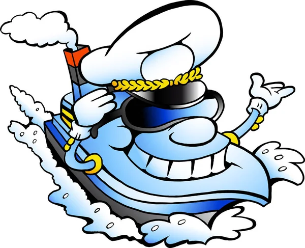 Mutlu Bir Gemi Kaptanı Maskot Vektör Karikatür Çizim — Stok Vektör