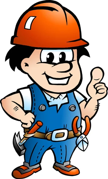 Vector Ilustración Dibujos Animados Trabajador Construcción Feliz Handyman — Vector de stock