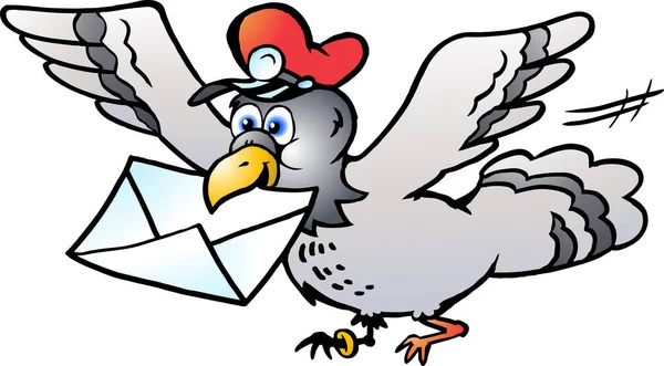 Vector Cartoon Illustration Post Pigeon Flying Letter — Stock Vector