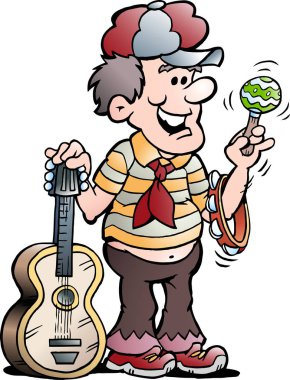 Vektör karikatür çizim mutlu bir gitar müzik oyuncu